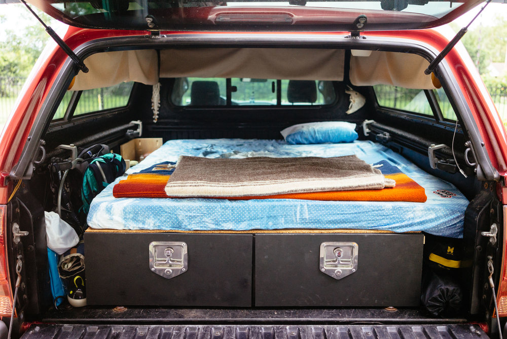 Truck Camping sleeping and storage option.